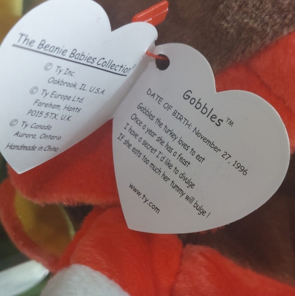 Beanie Baby Gobbles Turkey 1997 Edition Clean Missing Paper TY Tag P.E. Pellets - Picture 4 of 8